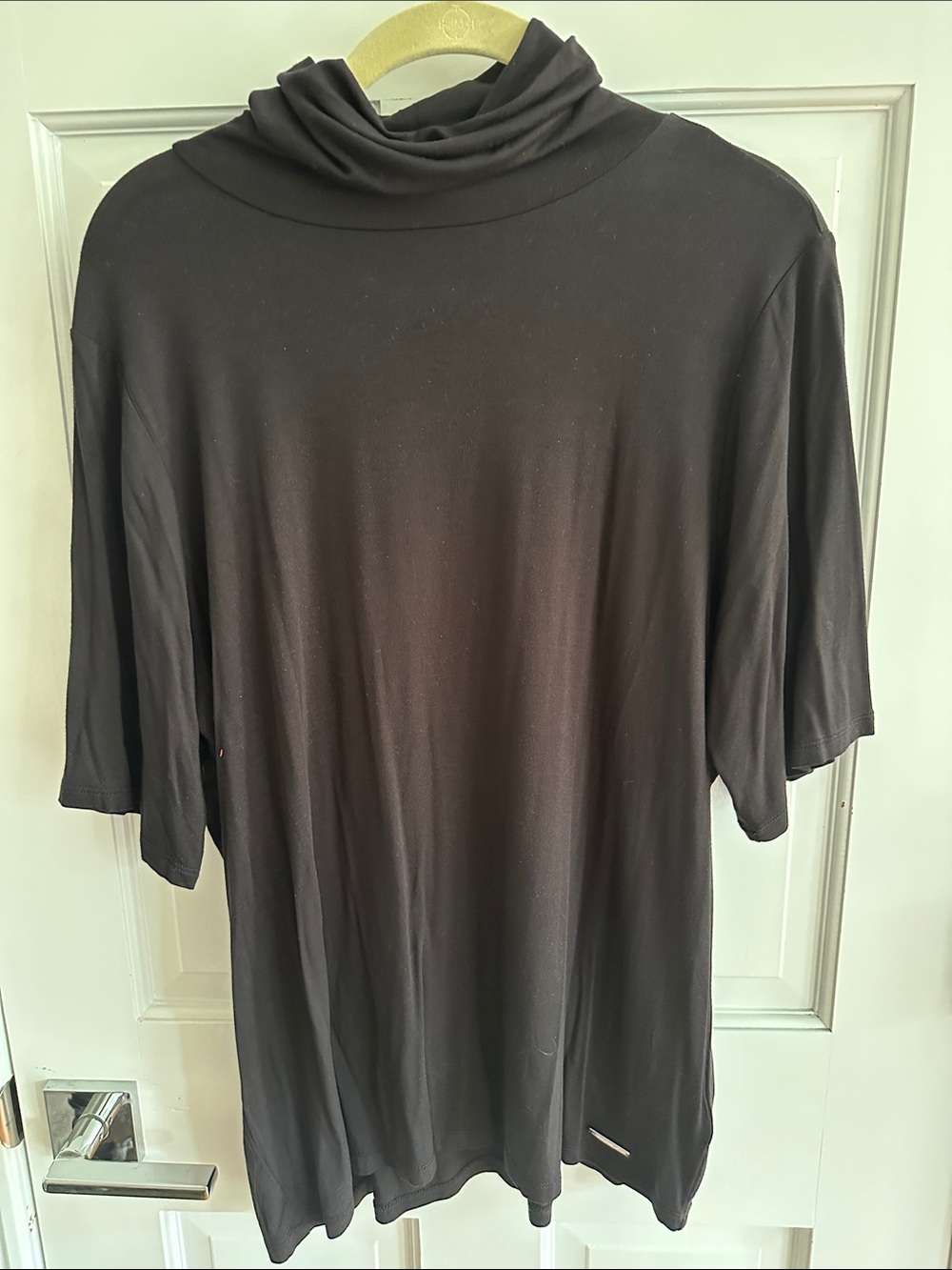 Michael Kors Black Short-Sleeve Draped Funnel Neck Tee